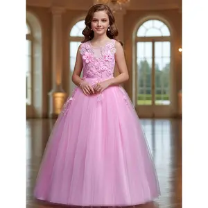 Girls' Sleeveless Floral Print Long-Length Formal Dress - Foreign Trade Flower Girl Princess Attire for Birthday Parties, Evening Events, Floral Print Dress