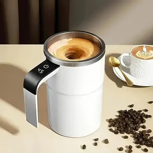 Self Stirring Mug, Rechargeable Auto Magnetic Coffee Mug with Digital Display, Mixing Cup for Milk/Cocoa at Office/Kitchen/Travel Drinkware Tumbler Arctic White