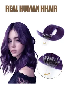 50Pcs 30G a Pack Microlink Hair Extensions Human Hair Hot Pink Hair Extesions with Micro Ring Micro Loop Human Hair Extensions Remy Natural Hair Micro Bead Hair Extensions for Highlight Colorful Hair Purple red green Hair Soft Hair for Women cosplay