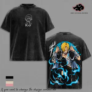 Sanji - OP Anime T-Shirt Vintage Acid Wash Oversized Graphic Tee Streetwear Gym Pump Gift