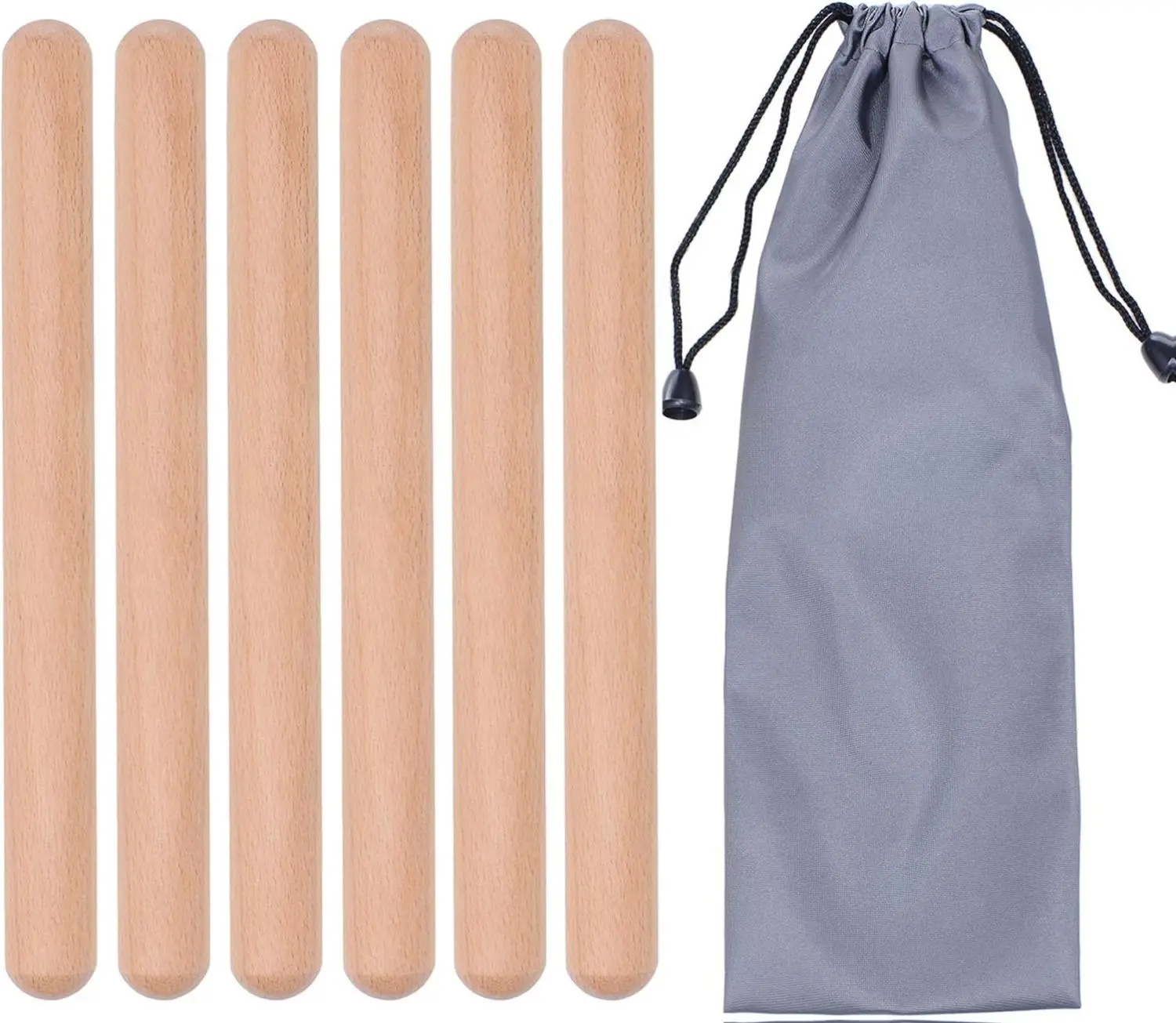 3 Pairs Wood Claves Percussion Instrument, Classic Hardwood Musical Rhythm Sticks with a Carry Bag, 8 Inch Long