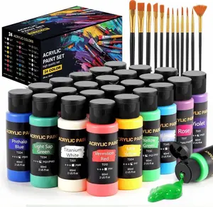 Acrylic Paint Set, 24 Colors (2 oz/Bottle) with 12 Art Brushes, Art Supplies for Painting Canvas, Wood, Ceramic & Fabric, Rich Pigments Lasting Quality for Beginners, Students & Professional Artist