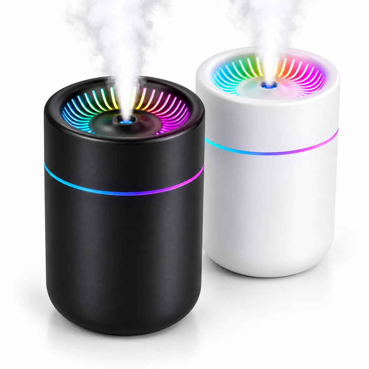 Mini USB Cool Mist Humidifier with 7-Color LED Lights, 2 Mist Modes, Quiet Portable Desktop Air Humidifier for Bedroom, Office, Home and Car, Available in Black or White