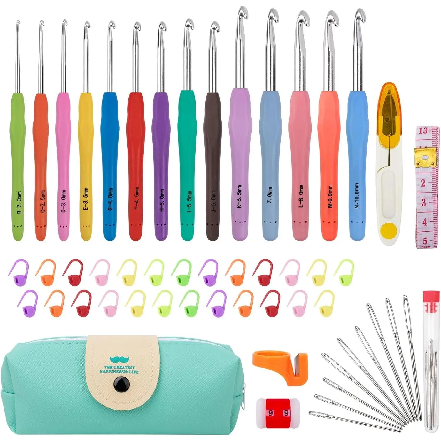 Crochet Hooks 14 Sizes Crochet Hook Set, 53 Pack Yarn Crochet Kit for Beginners, Knitting  with  Handles for  Hands, Crochet  Kit with Blue Case for Crocheters