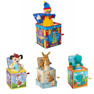 Schylling Classic Jack in the Box Toy – Silly Circus, Polka Puppy, Kangaroo & Baby Dino Designs | Musical Pop-Up Toy, Vintage Crank Toy Gift for Babies, Toddlers & Kids