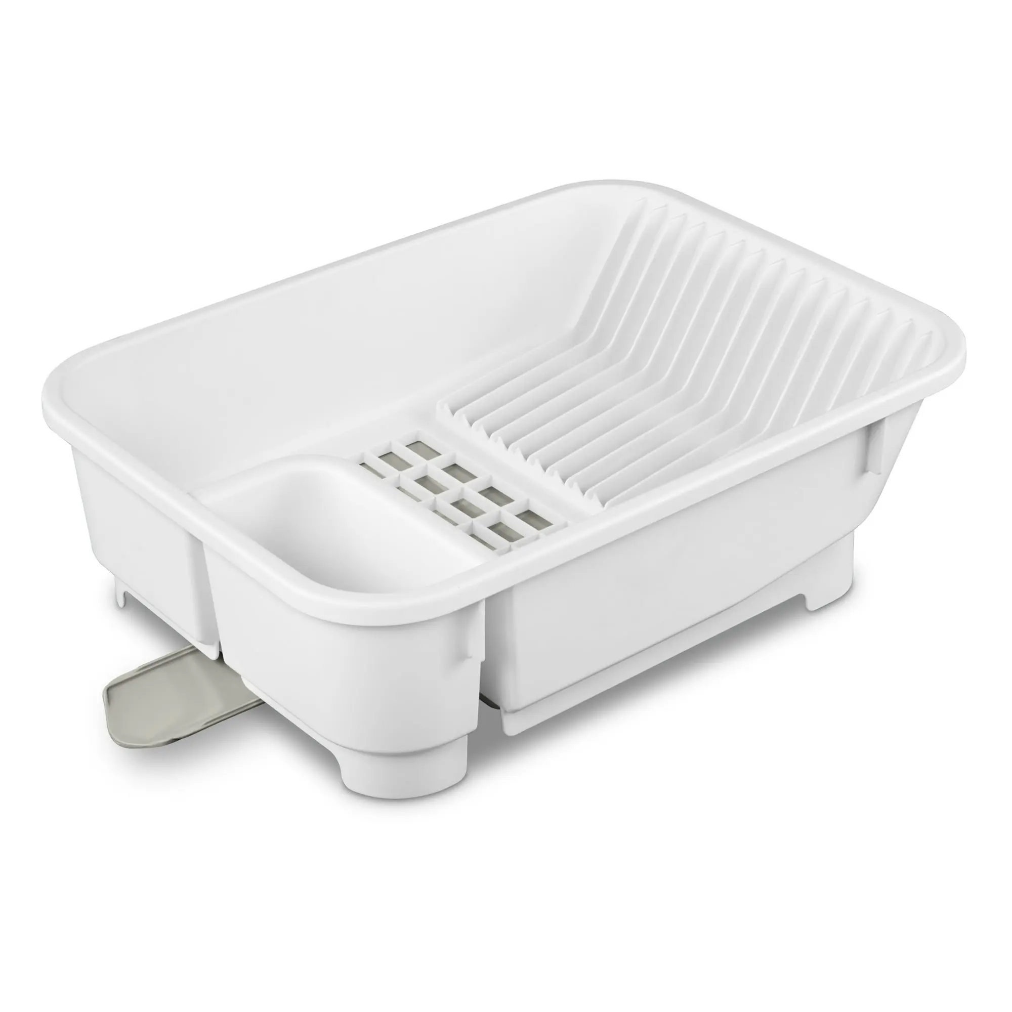 Kitchen Sink Organizer Set, Self-Draining Dish Rack with Retractable Spout, Soap Dispenser & Sponge Holder, White