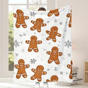 1pc White Cute Gingerbread for Man Snowflake Pattern - Super Soft Printed Christmas Gift Blanket - Suitable for Bedroom and Living Room Room Decorative Blanket - Ideal Christmas Gift for Family Members