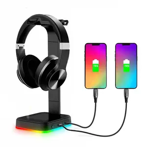 ROLLFORALL RGB Gaming Headset Stand with 2 USB Ports,Game Headphone Mount for Xbox One/PS4/Switch/Earphone Holder Hanger,Gaming Charging Sta speaker cleaner 10000000000hz tions Earbuds speaker cleaner phone speaker cleaner