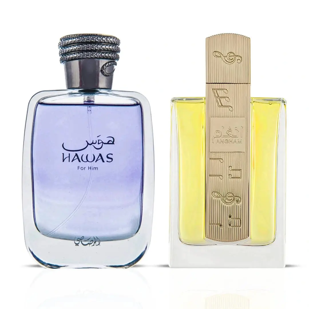 Hawas for Him by Rasasi & Angham by Lattafa - Eau de Parfum Sprays 100ml (3.4 oz) (Bundle)