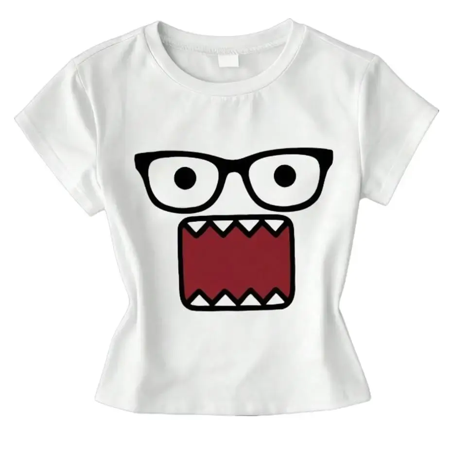 Funny Face Baby Tee, Cute Nerd Glasses Graphic T-Shirt, Kawaii Cartoon Expression Top, Y2K Aesthetic Crop Tee, Soft Casual Streetwear Shirt for Women and Girls