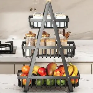 3-Tier Fruit Basket, Bread Basket Vegetable Rack, Detachable Fruit Holder for Fruit, Vegetables, Snacks in Home, Kitchen Office，with Screwdriver