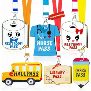 Classroom Hall Passes for Teacher, 6 Pcs Durable Bathroom Pass Colorful Lanyards for Students Management, School Supplies for Restroom Library Office and Nurse