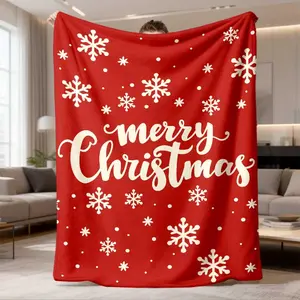 2026 New Arrival Flannel Blanket 1Pc Extra Large 60X80 Inch Heavyweight 280Gsm Christmas Throw Blanket - Red & White Snowflake Pattern With Merry Christmas Script - Soft Plush Flannel All-Season Couch, Bed, Cabin Decor - Machine Was