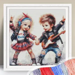 Rock & Girl Pattern Cross Stitch Kit, 11CT Cross Stitch Printed Canvas, DIY Cross Stitch Kit for Home Decor, Wall Art Decor
