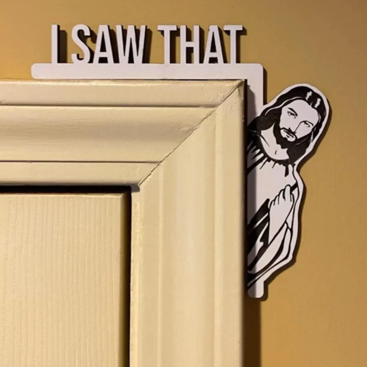Creative Door Corner Decor, Wood Funny Door Sign Jesus I Saw That, Bless This Home Wall Decor, Frame Corner Decoration for Mirror Cabinet Drawer
