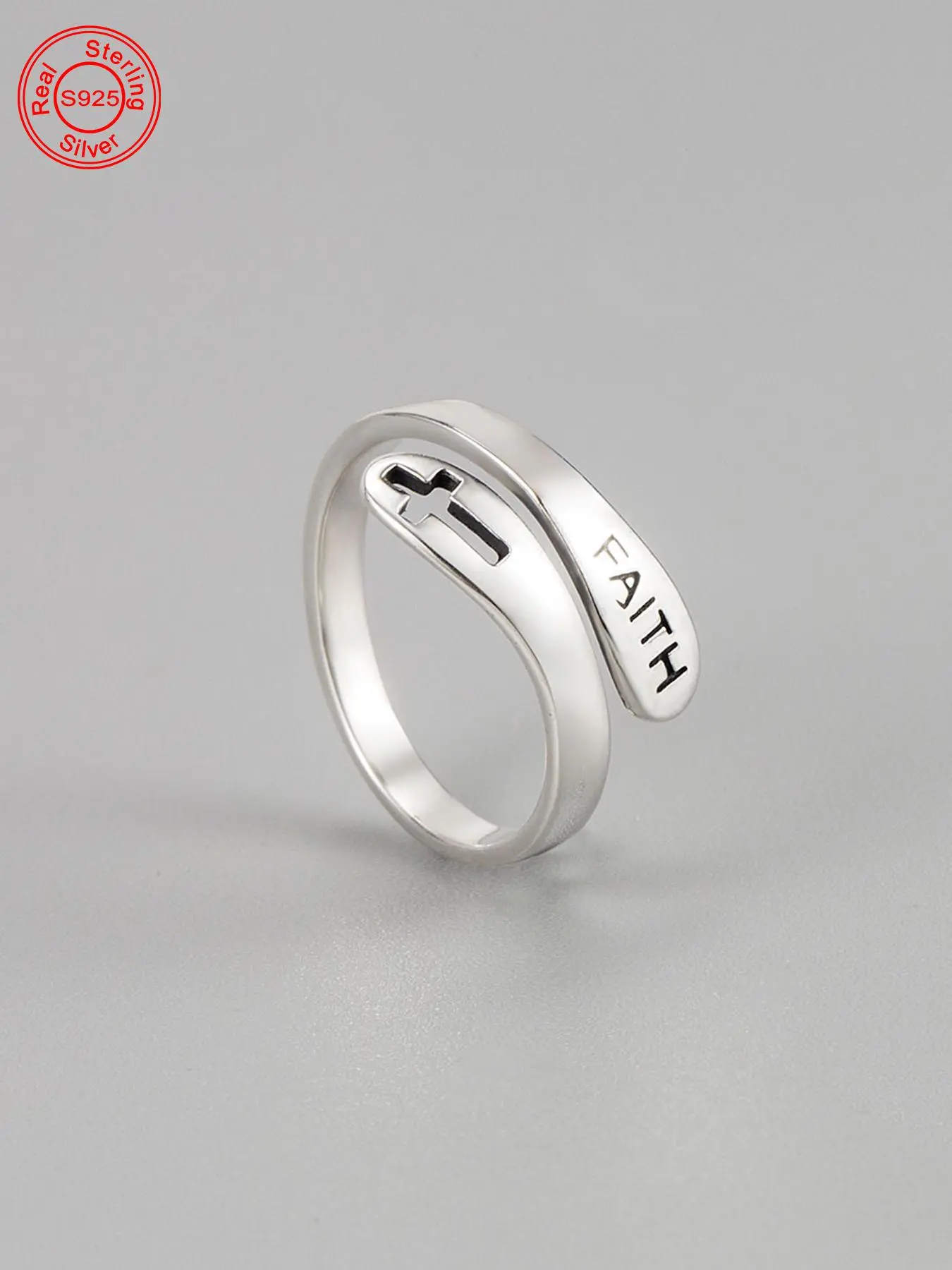 925 Sterling Silver Simple Letter & Cross Design Cuff Ring, Fashion Jewelry for Party Clothing Decor, Trendy All-match & Exquisite Jewelry for Birthday Gift