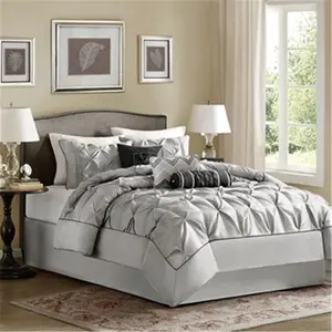 212 MAIN Laurel 7-Piece Polyester Comforter Set - Grey, Tufted Look, Pieced Fabric, Smooth Edges for King Size Bed, King Mattress