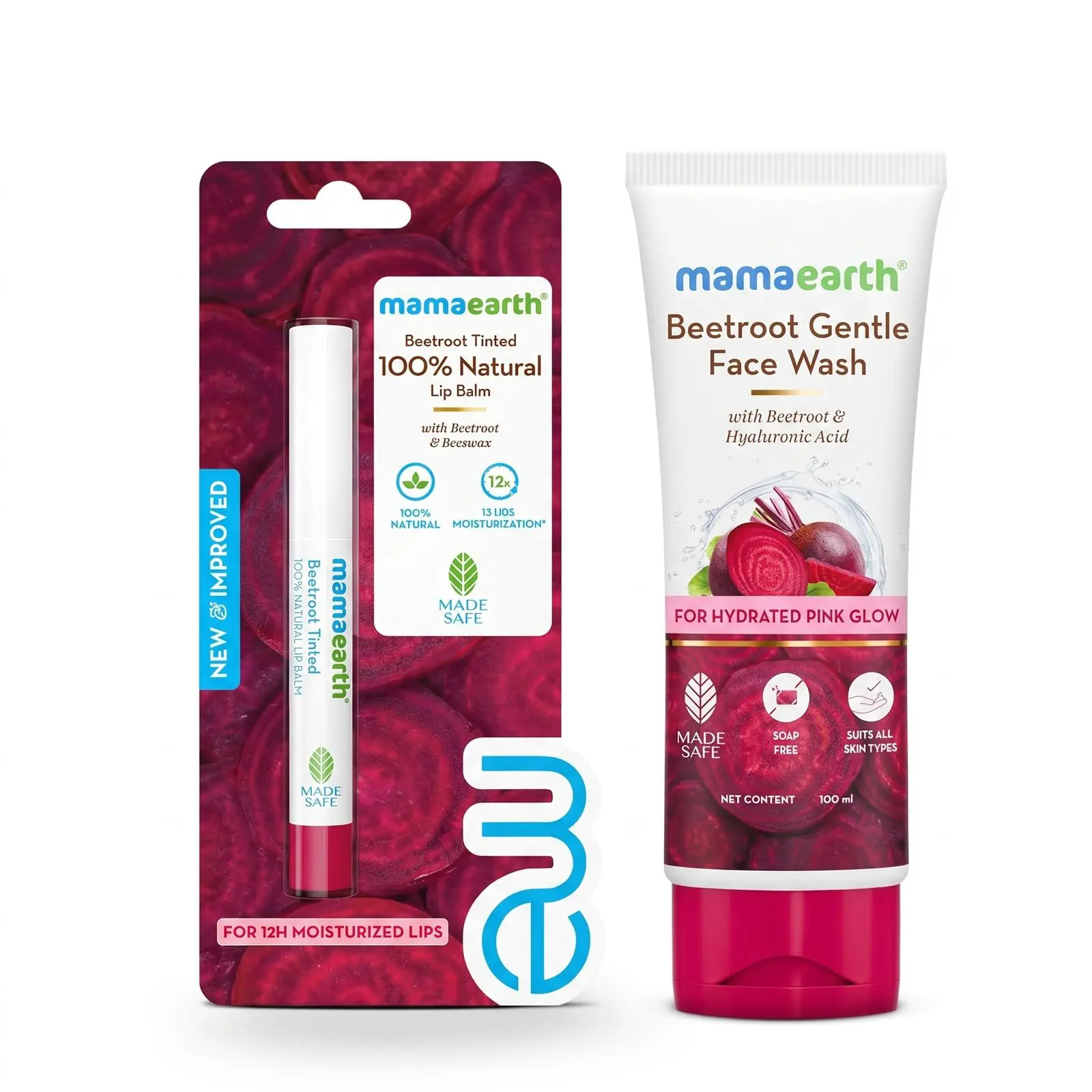 Mamaearth Beetroot Tinted Lip Balm + Beetroot Gentle Face Wash | Hydrating Lip Care & Gentle Cleansing Combo