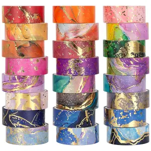 Washi Tape Set - 24 Rolls Metallic Foil Marbling Washi Tape, Decorative Washi Tapes for Junk Journal Supplies,  Journal Supplies, DIY Crafts, Scrapbooking, School Supplies