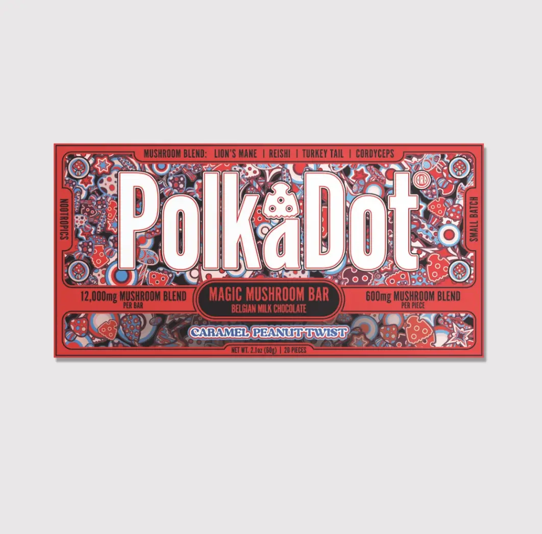 Polkadot Belgian Chocolate, 20 Count, High Potency Plant-based Snack, Caramel Peanut Twist, 100% Organic, High-Quality Ingredients, Made in USA, All Natural, Healthy Chocolate, 20 Piece Chocolate Bar