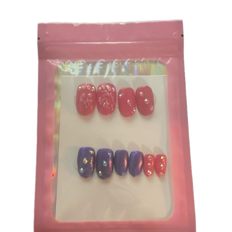 Kids Pink and Purple Acrylic Nails with Sticky Tabs for Easy Application and Stylish Look