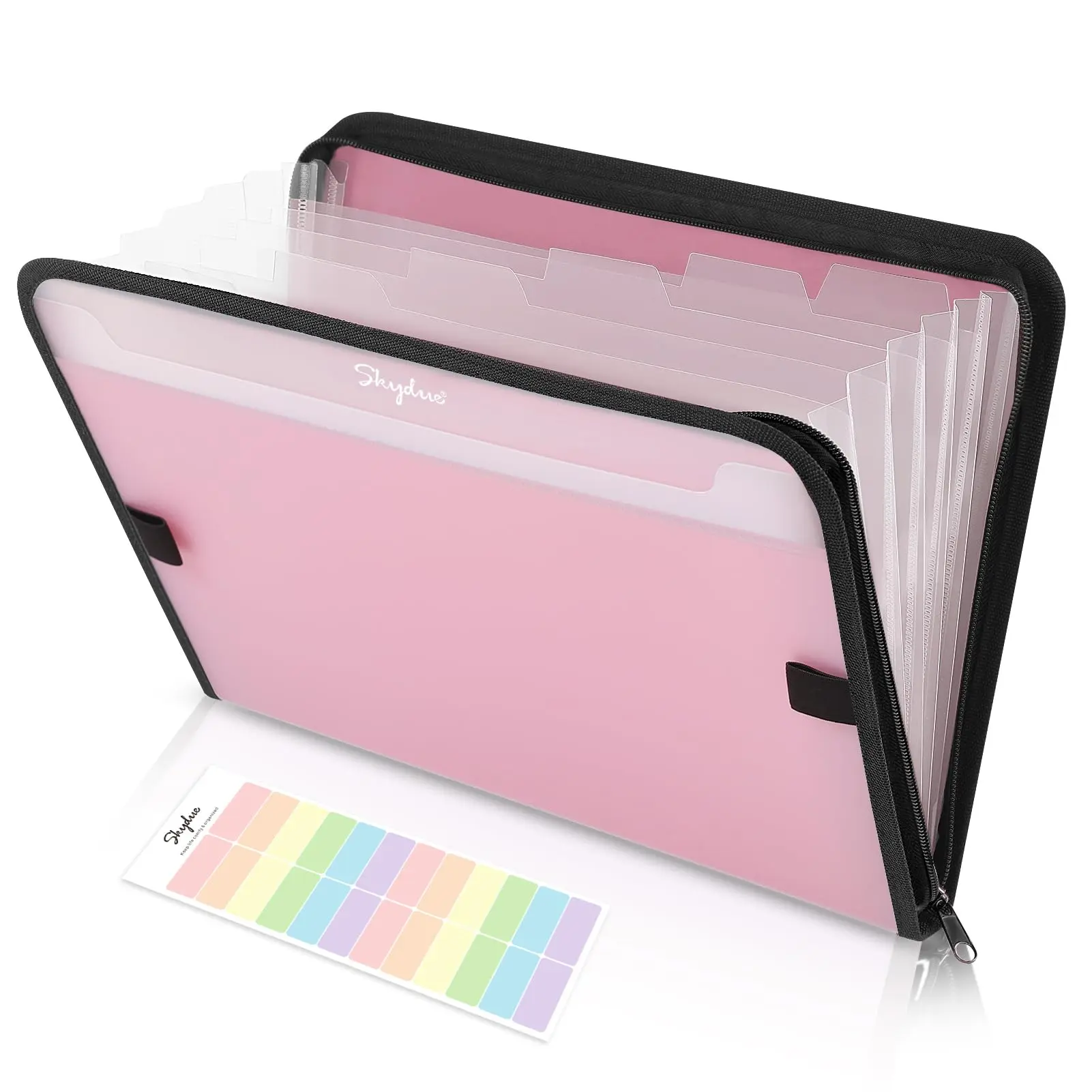SKYDUE 7-Pocket Expanding File Folder with Double Zipper & Front Pocket, Accordion Office Accessories for School Supplies, Travel Use