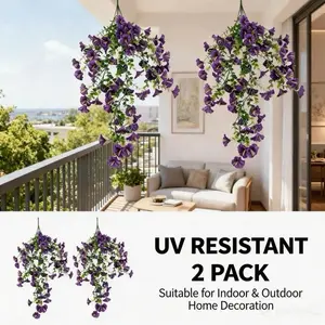 2 pieces of eucalyptus hanging plant vines, made from a blend of fabric and natural materials like eucalyptus leaves. UV-resistant, these look like real artificial plants and are perfect for outdoor, home, office, or garden decorations. No watering or spe