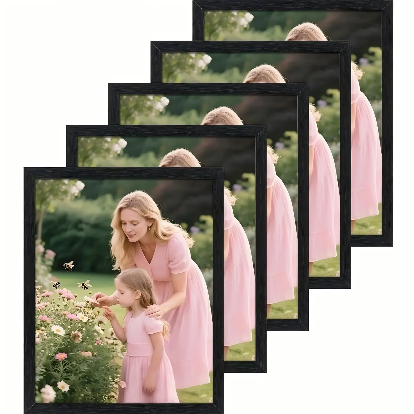 Multi Picture Frame Set - 5/10 Pack Textured Black Rectangular Wood Frames (8x10 Print Fit, 4x6, 5x7, 11x14, 12x16, 16x20 Sizes), Gallery-Style Wall Hanging or Tabletop Home Decor, Best Friends Room Decorations Gift