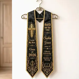 Christian Gothic Graduation Stole 2026, God Did The Rest Sash, Personalized Catholic Senior Gift for Men