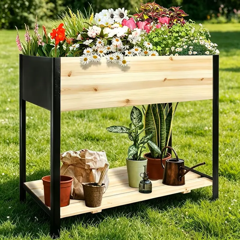 LIALEX Raised Garden Bed With 4 Legs, 36×18×30 Inch Metal Wood Planter Box for Outdoor Vegetables & Flowers