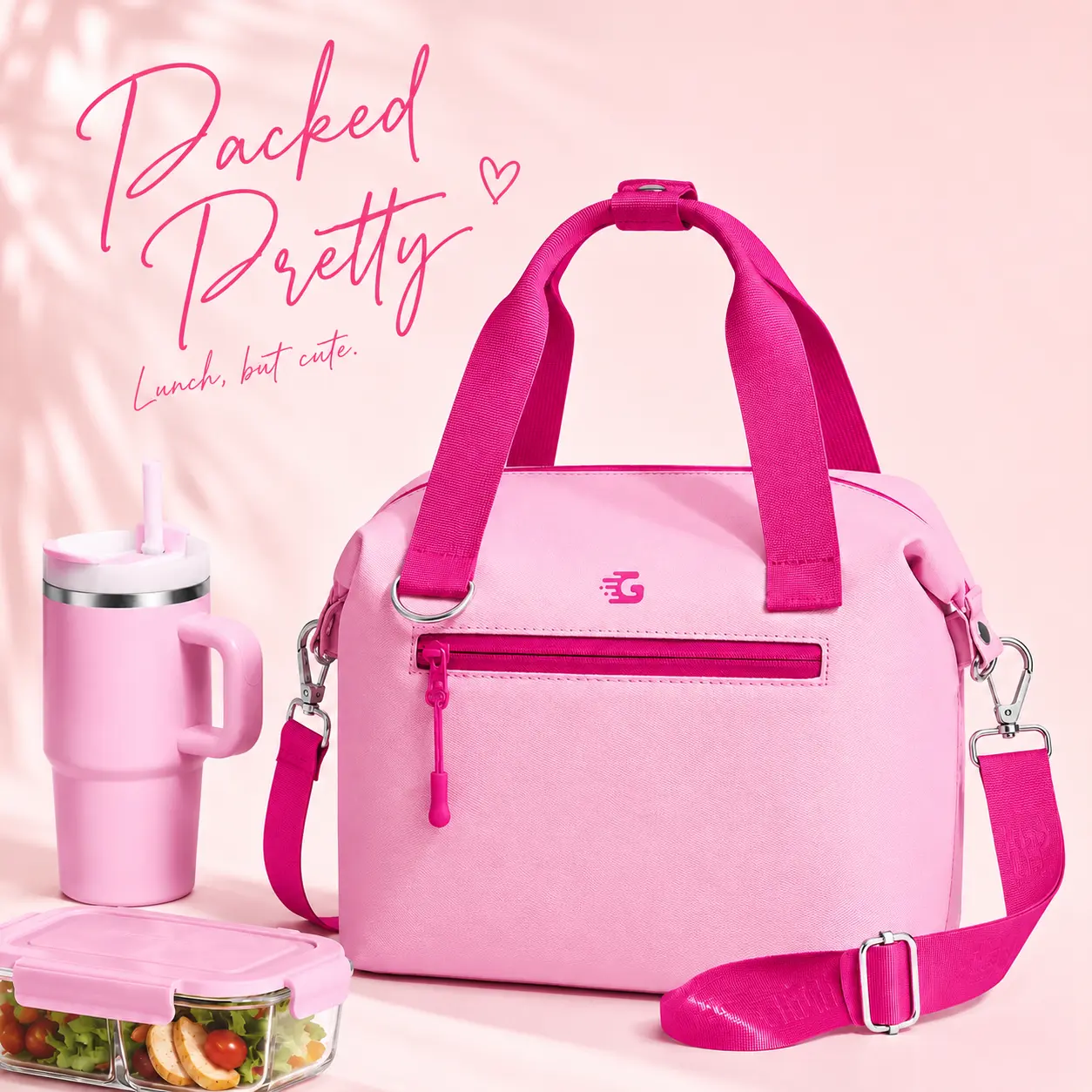 GLORIEROO Women's Pastel Pink Insulated Lunch Bag - 10L Durable Thermal Lunch Carrier, Portable Leakproof Cooler with Adjustable Strap, Water-Resistant Insulated Snack Bag for Work, Picnic