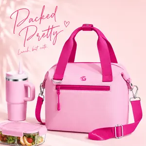 GLORIEROO Pastel Pink Lunch Bag for Women, 10L Insulated Lunch Tote with Adjustable Shoulder Strap, Water-Resistant Cooler Bag with Leak-Resistant Lining for Work, Office, Travel and Picnic