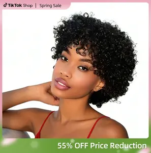 MIUULAAR Wear And Go Glueless Afro Wig Human Hair for Women Curly Wig with Bangs Black Afro Curly Glueless for Daily Use or Cosplay Lightweight & Tangle-Free Brazilian Straight Wig