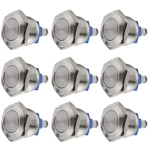 9-Pack 16mm Momentary Push Button  1NO SPST Stainless Steel