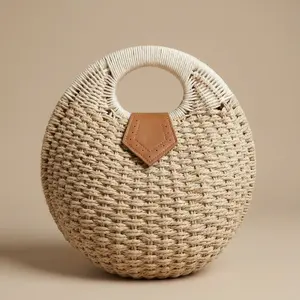 Woven Summer Handbag – Chic Round Straw Bag with Top Handle