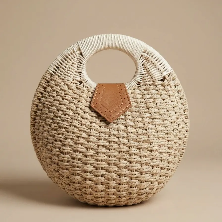Woven Summer Handbag – Chic Round Straw Bag with Top Handle, Lightweight