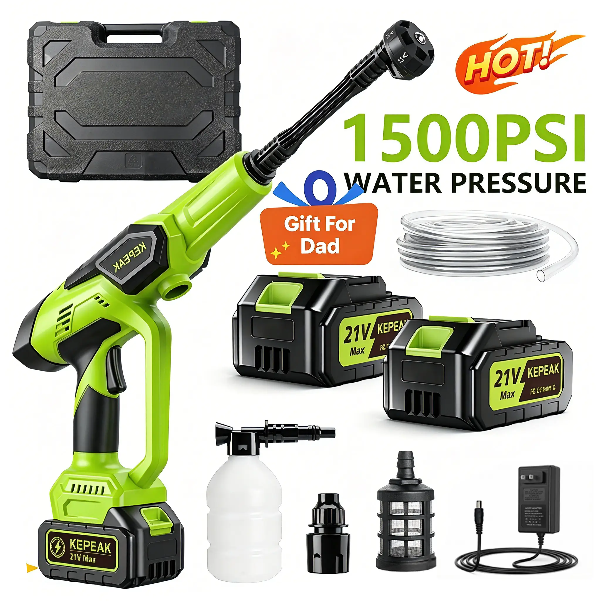【DealsForYou】KEPEAK Cordless Power Washer Car Wash Kit, 1500PSI Portable Battery-Powered Foam Sprayer with 550PSI Max Pressure, 1x48V 5.0Ah Rechargeable Battery, Snowflake Foam Lance, Foam Cannon Kit,father'sdaygifts