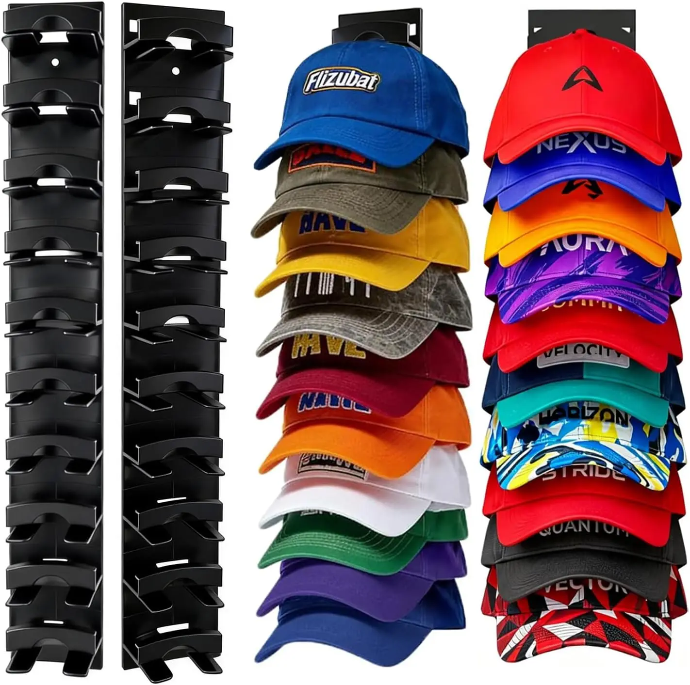 2 Pack Hat Organizer for Baseball Caps, Strong Adhesive Hat Rack for Wall | Hold Up to 20 Hats, Hat Rack for Door Closet, Multi-Tier Hat Organizer, Two Mounting Options