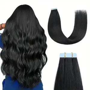 Jessie's Wig 20pcs 1B# 16-26 Inch Straight Tape In 100% Remy Human Hair Extension For Salon Silk Straight Seamless Skin Weft Hair Extension