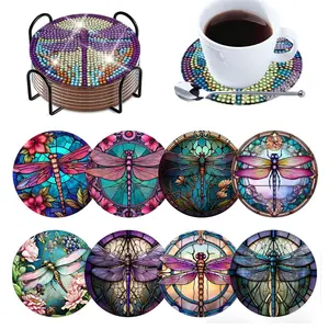8-Piece Diamond Painting Set with Stand, Creative Animal Theme Coasters, Sparkling Diamond Art Wooden Mosaic Craft Kit