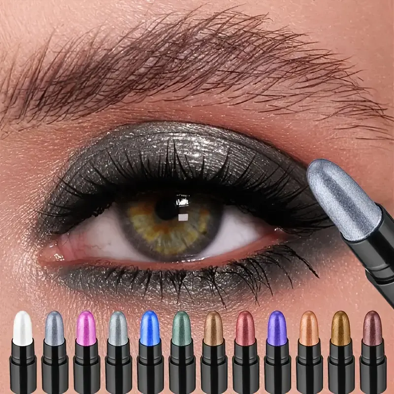 12-Color Shimmering Glitter Eyeshadow Stick Set - Long-Lasting, Multi-Shade Highlighter Palette, Natural Finish, Mixed Color System for Eye Makeup Looks, Makeup Highlighter, Glitter Beauty