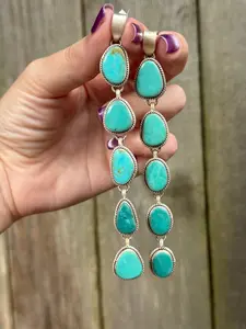Turquoise 5 Stone Lariat Sterling Silver Pendant