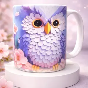 Owl Design 0.15 oz Ceramic Coffee Mug with Floral Accents for Tea and Hot Beverages