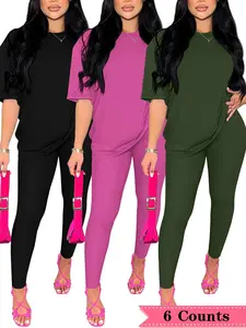 Women's Solid Color Top & Pants Set, Casual Comfy Round Neck Short Sleeve Tee & Trousers for Daily Wear, Ladies Two-piece Outfits for All Seasons