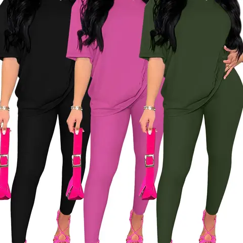 Women's Solid Color Top & Pants Set, Casual Comfy Round Neck Short Sleeve Tee & Trousers for Daily Wear, Ladies Two-piece Outfits for All Seasons, Loungewear, Womenswear