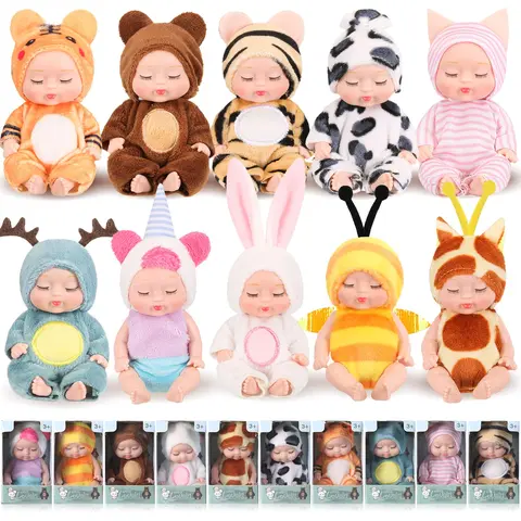10/12/16 Pcs Girls' Mini Fairy Princess Dolls Gift Set 4.35 Inch Lifelike Cute Black Reborn Dolls Cute Clothes Dress Up Camping Companion Role Play Accessory Emotional Companionship Birthday Gifts Christmas Stocking Stuffing Holiday Party Favors