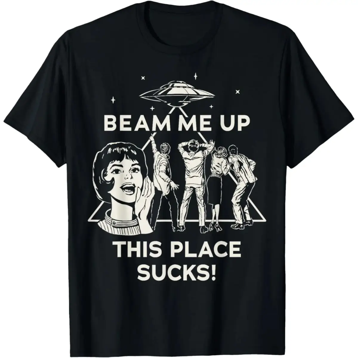 Stranger Things Season 5 Cotton Short-Sleeve Oversized T-Shirt, Everyday Apparel with "Beam Me Up This Place Sucks!" Print