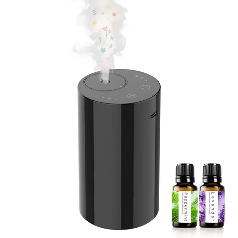 Rechargeable Waterless Essential Oil Diffuser with 3 Mist Levels and Timers Portable Aromatherapy for Home Car Room Studio Office, 2 Essential Oils Included