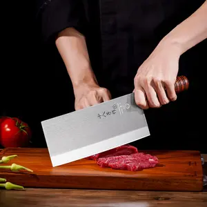 SHI BA ZI ZUO Cleaver Knife Meat Cleaver 8-inch Professional Chef Knife Stainless Steel Vegetable Knife Safe Non-stick Finish Blade with Anti-slip Wooden Handle
