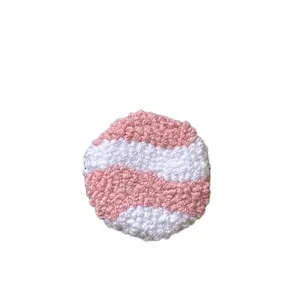 Handmade Phone Grip Punch Needle - Pink and White Striped Design, Ideal for Smartphones and Cellphones